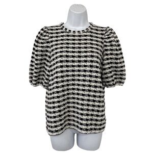 Loft Black and White Tweed Look Houndstooth Plaid Blouse